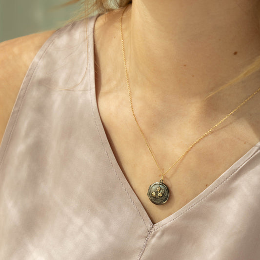 Black Starry Moon locket with diamonds