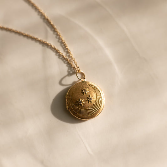 Starry Moon locket with diamonds