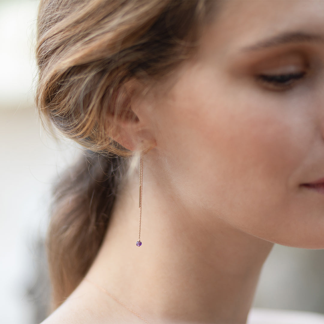 Ajna/Amethyst 1-stone long earrings