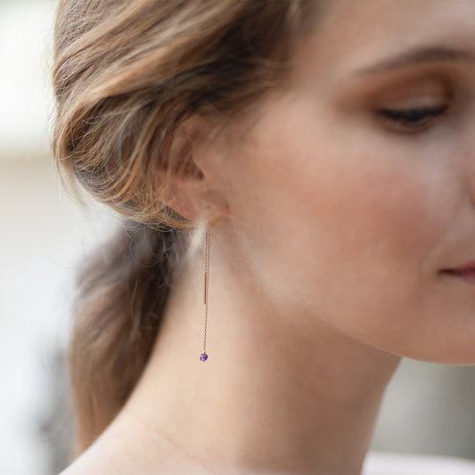 Ajna/Amethyst 1-stone long earrings
