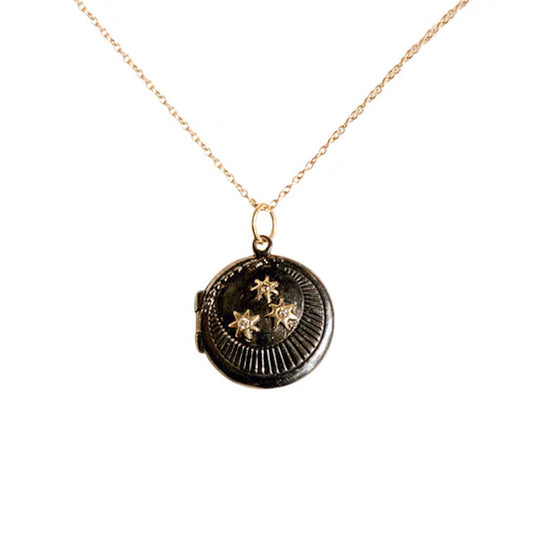 Black Starry Moon locket with diamonds