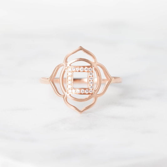 Muladhara/Roots paved diamonds ring