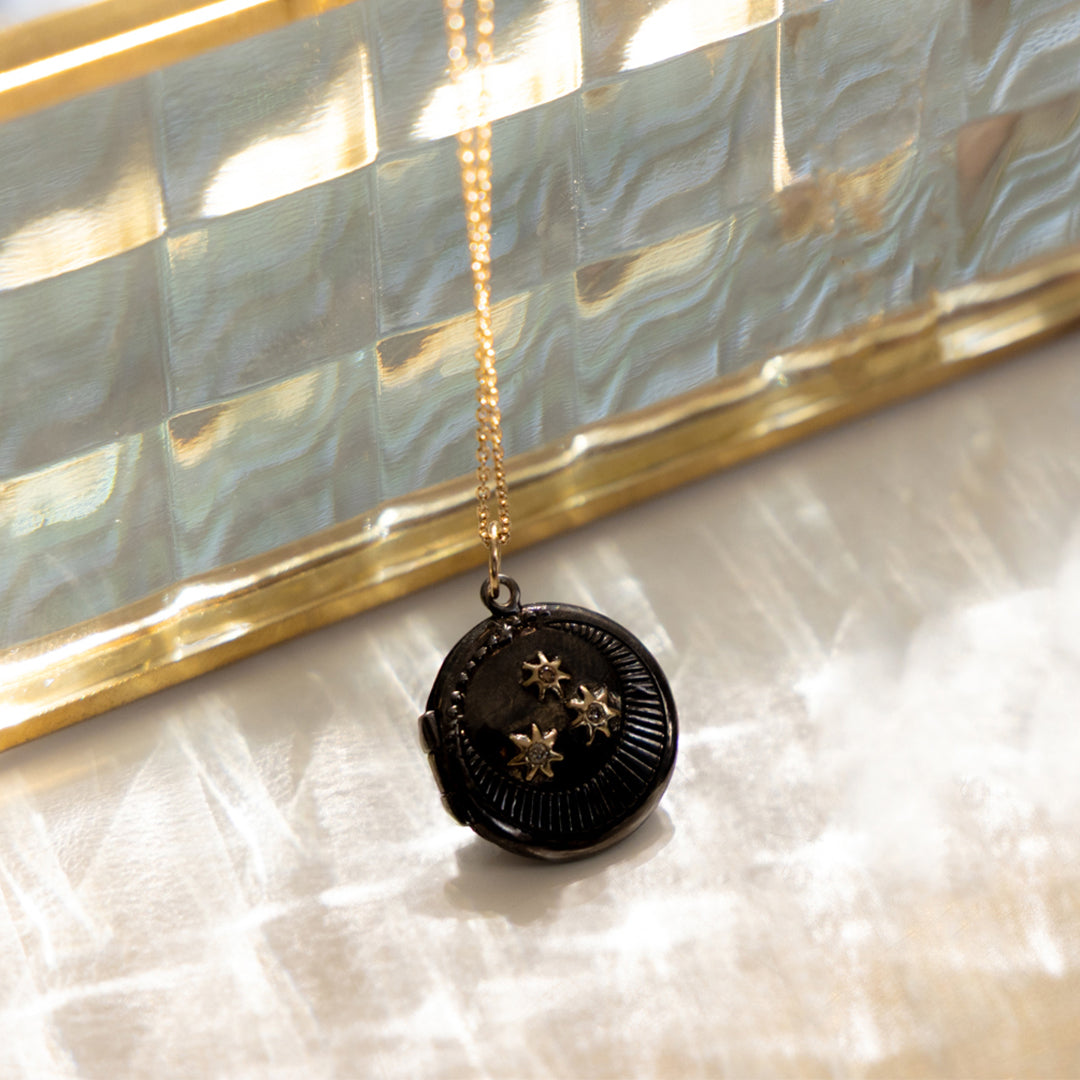 Black Starry Moon locket with diamonds
