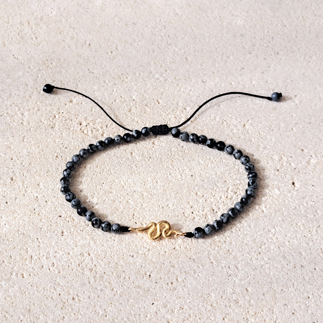 Kundalini Snake & Snowflake Obsidian bracelet