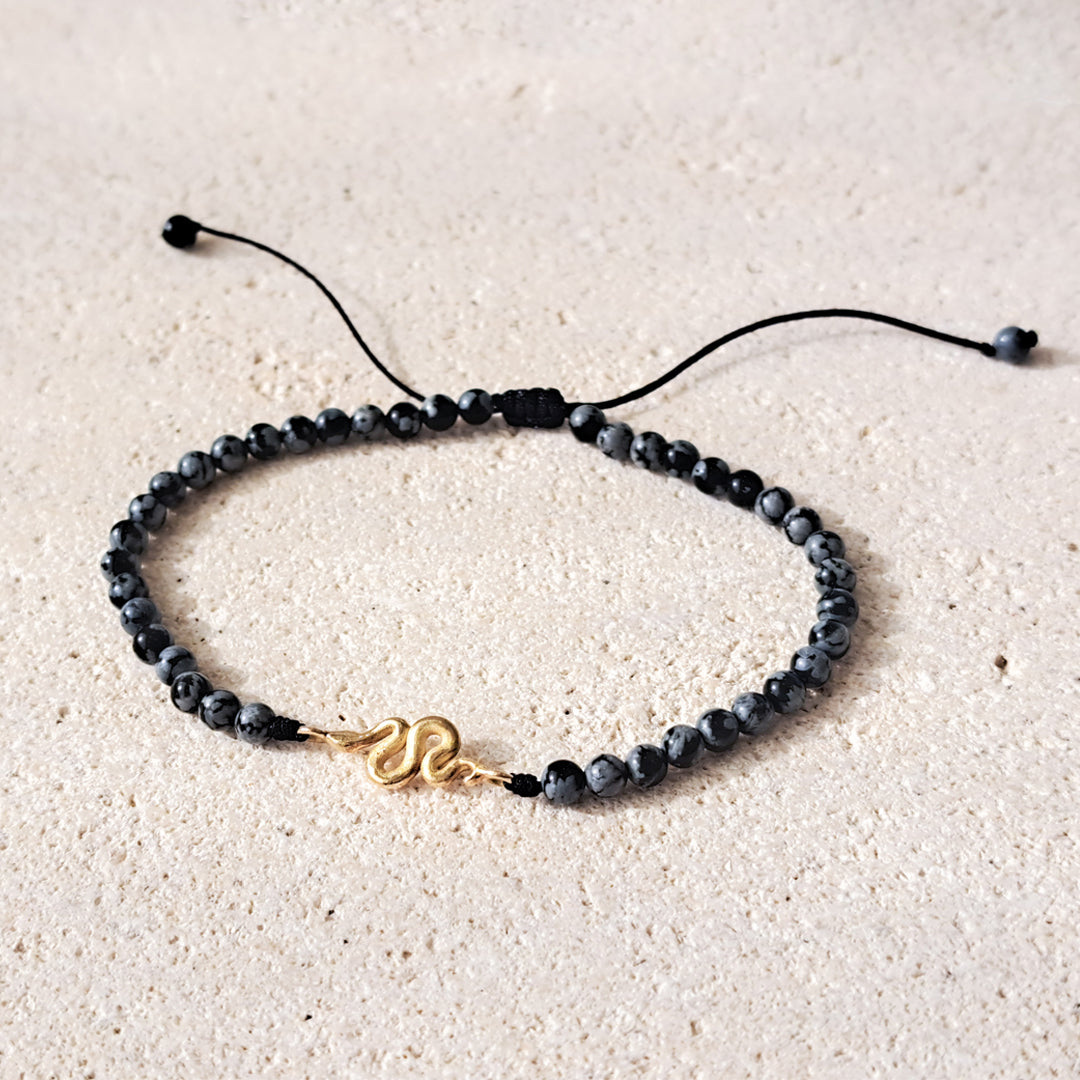Kundalini Snake & Snowflake Obsidian bracelet