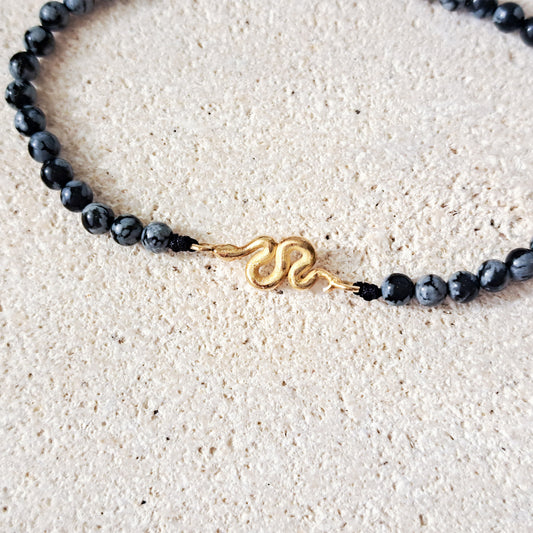 Kundalini Snake & Snowflake Obsidian bracelet