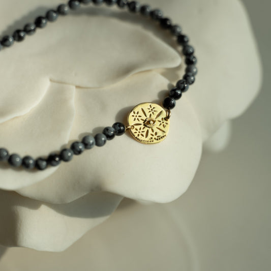 Cosmic Eye & Snowflake Obsidian bracelet