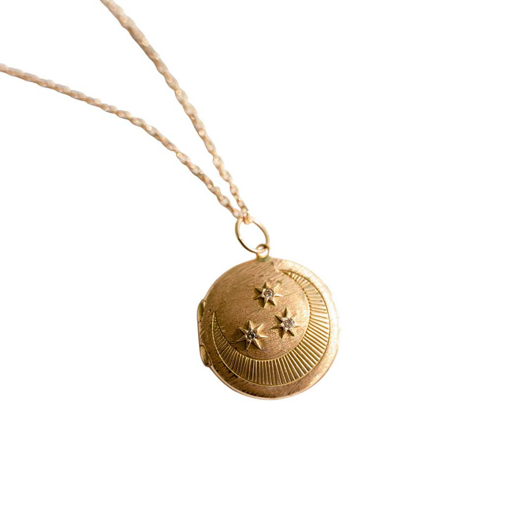 Starry Moon locket with diamonds